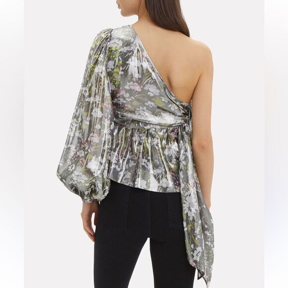 New GANNI One Shoulder Metallic Silk Top US 4/ Small - Picture 5 of 14